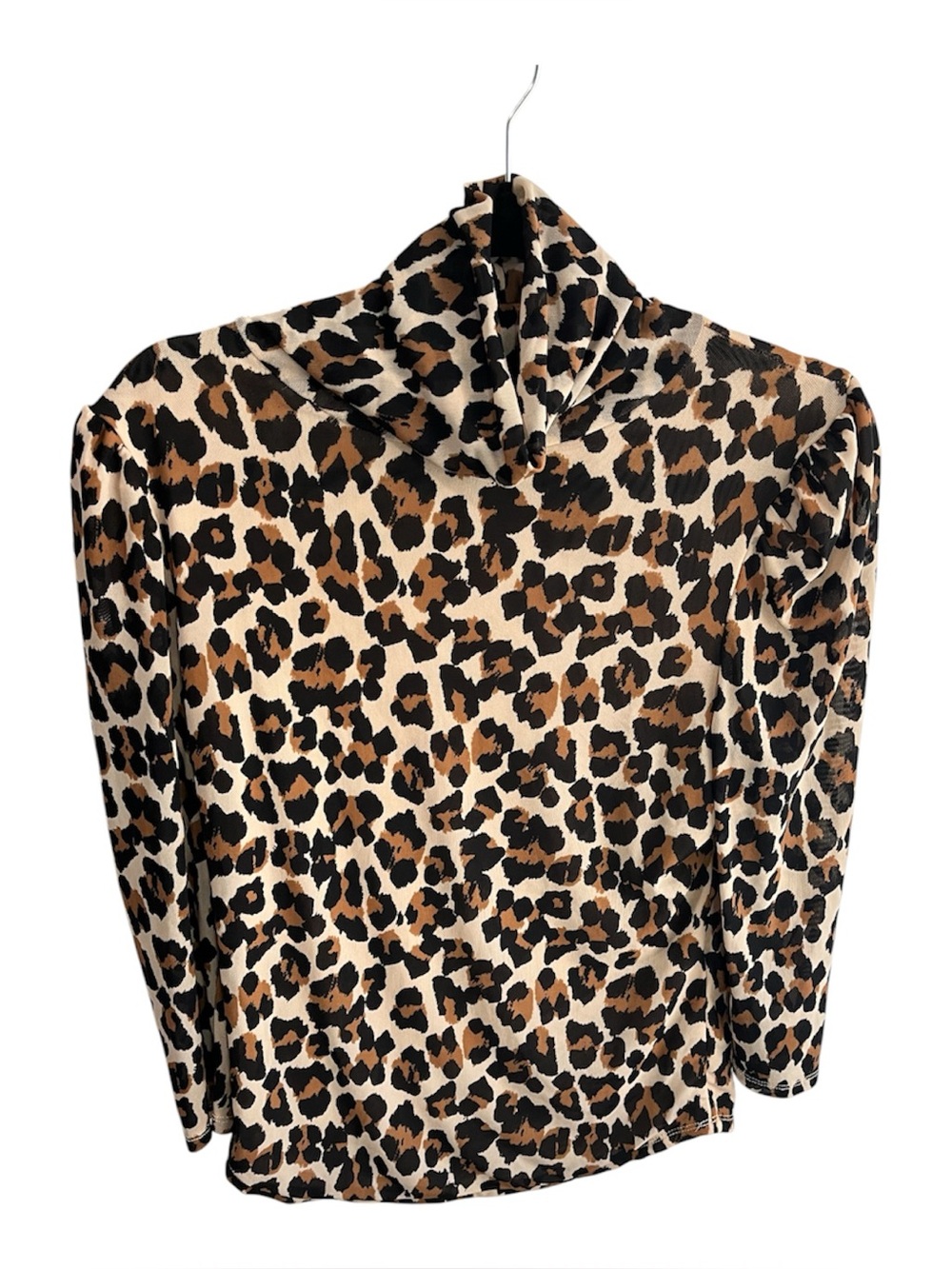 Free People Gather Tee Turtleneck Top Medium Semi Sheer Stretch Leopard Print
